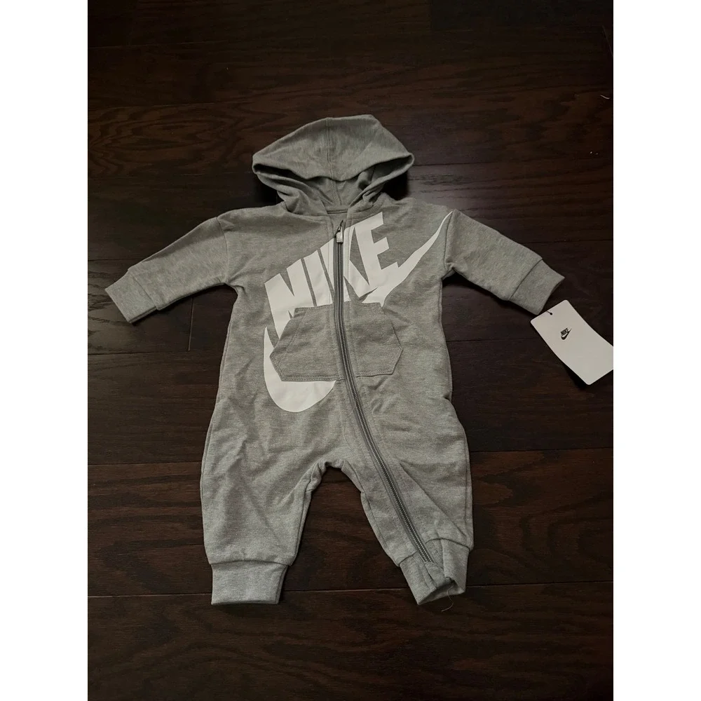 Nike Baby 3M Futura Logo Hooded Romper Dark Grey Heather 5NB954-042